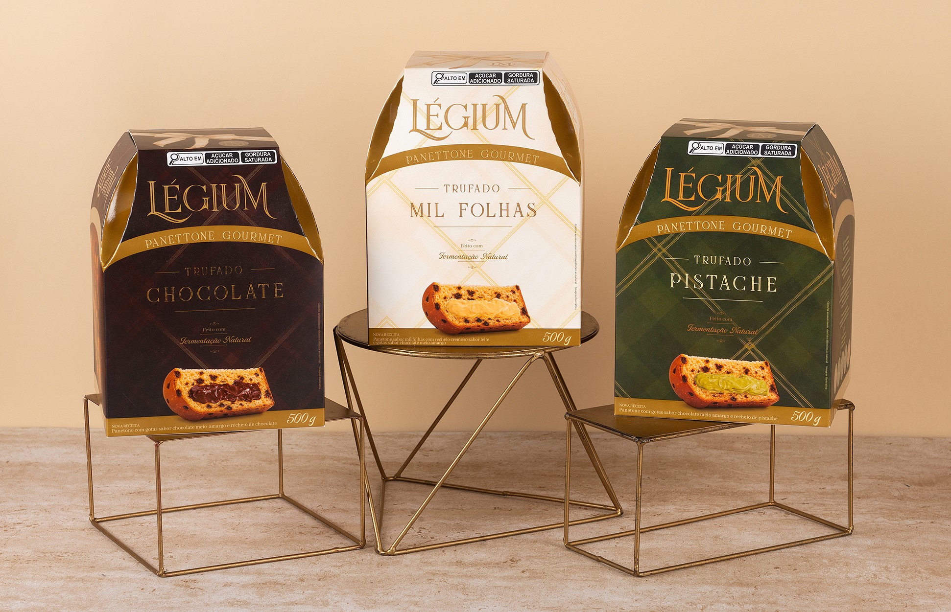 Panettones trufados Légium – Pistache, Mil Folhas e Chocolate